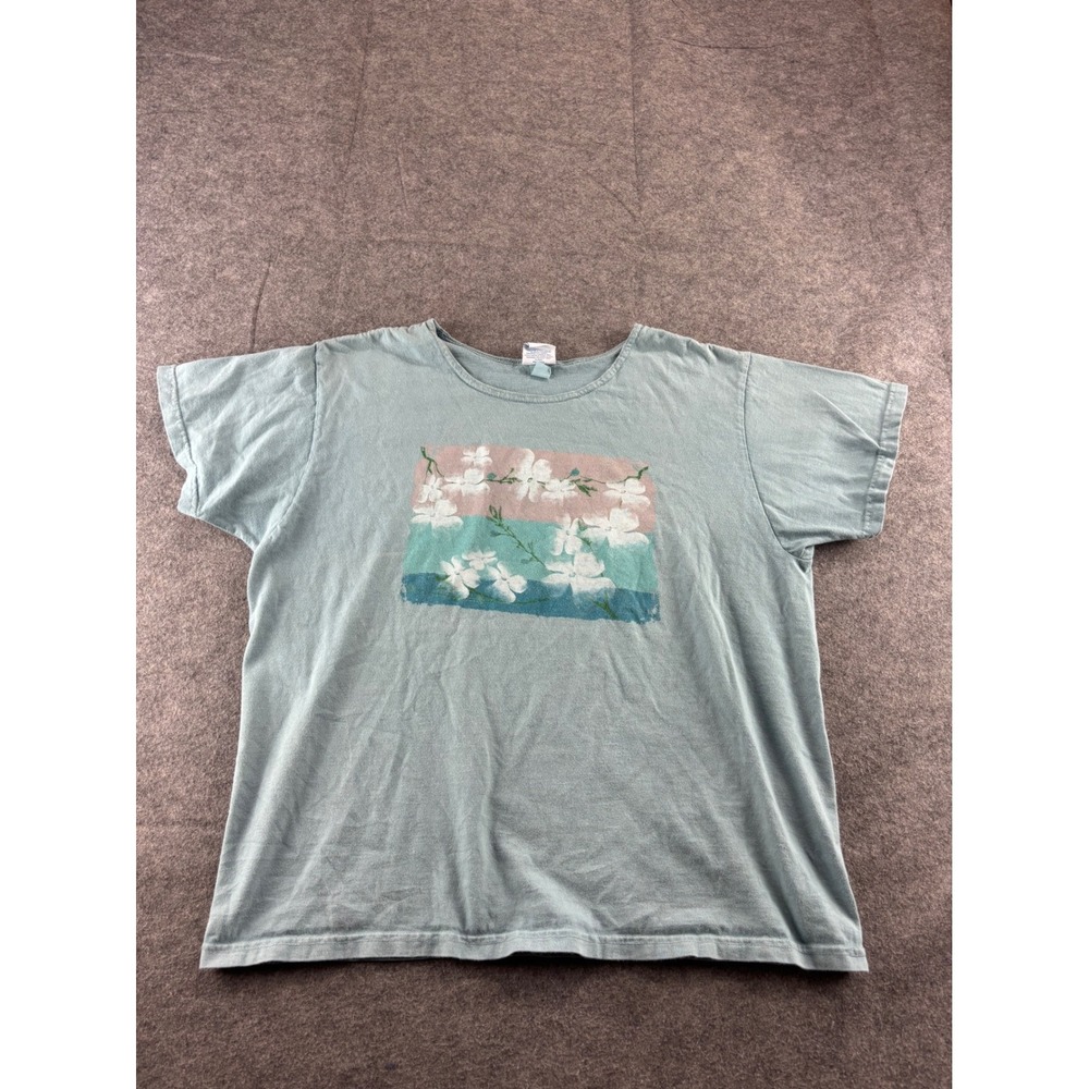 Crazy Shirts Hawaii Original Floral Graphic Tee Blue Womens M VTG Boho Coastal